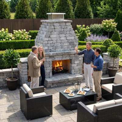 Bremly outdoor fireplace and social gathering