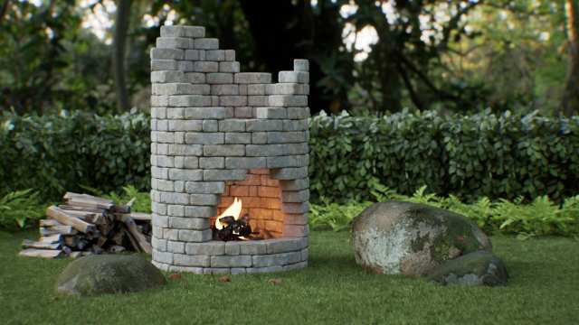Fire Spire 7 foot tall outdoor fire pit with arched opening.