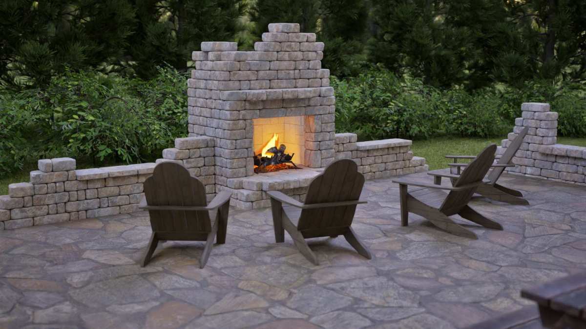 Faux garden ruin fireplace.