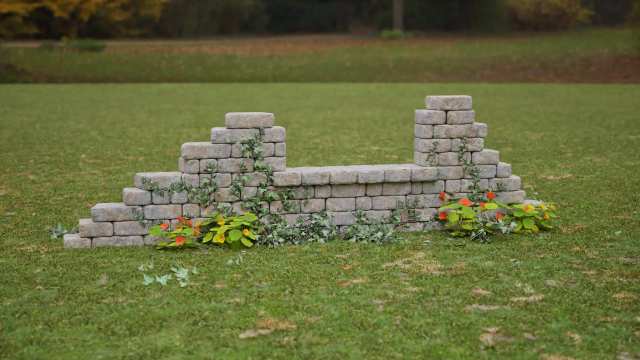Garden folly, window, seat wall nook remnant.