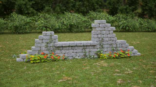 Garden folly nook window remnant that acts as a seat wall.
