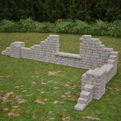 Garden folly and Ruins corner wall with window seat wall kit.