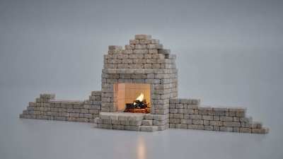 Faux Ruins Garden Folly fireplace straight in buff.