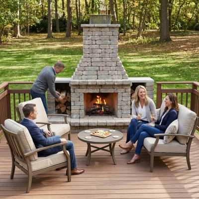 Stone oudoor fireplace kit for decks