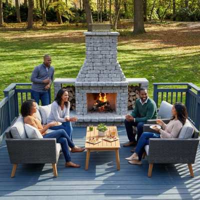 Raised deck patio fireplace