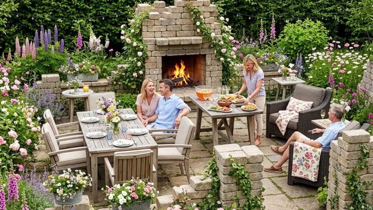 Garden Ruins Entrance and Fireplace Folly Patio Greenspace