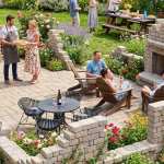 Heavily planted Garden Folly Ruins Patio