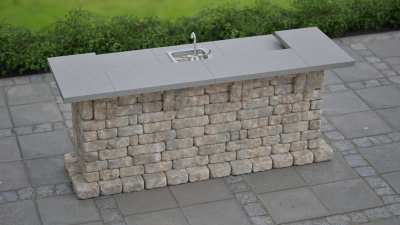 Front top view of U shaped wrap around outdoor bar.