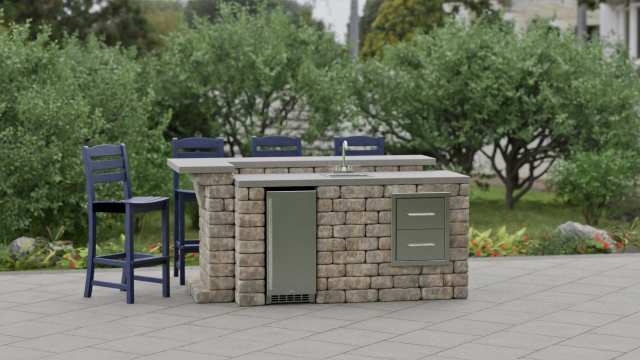 DIY stone outdoor bar kit in tan or buff stone.