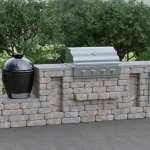 Large stone Grill Island modular outdoor kitchen unit with gas Sizzler Grill and Primo Kamado smoker
