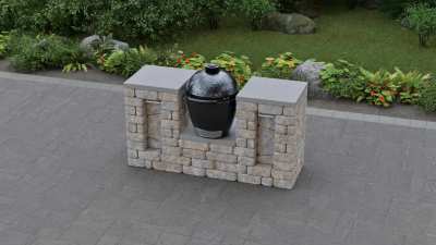 Compact Kamado grill kitchen module for a large kamado grill.