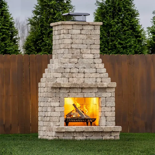 Barrington Classis DIY Outdoor Fireplace Kit shown in Cottage Buff Stone color