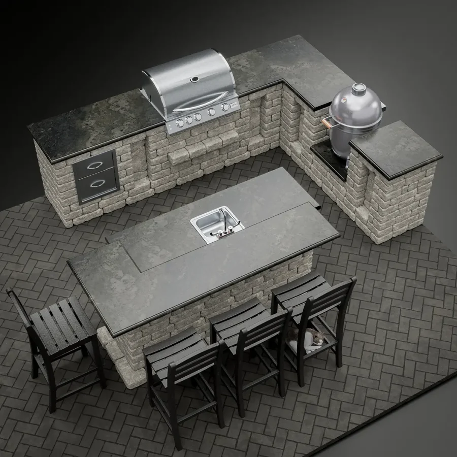 Modular Outdoor Kitchen Design with grill and Kamado