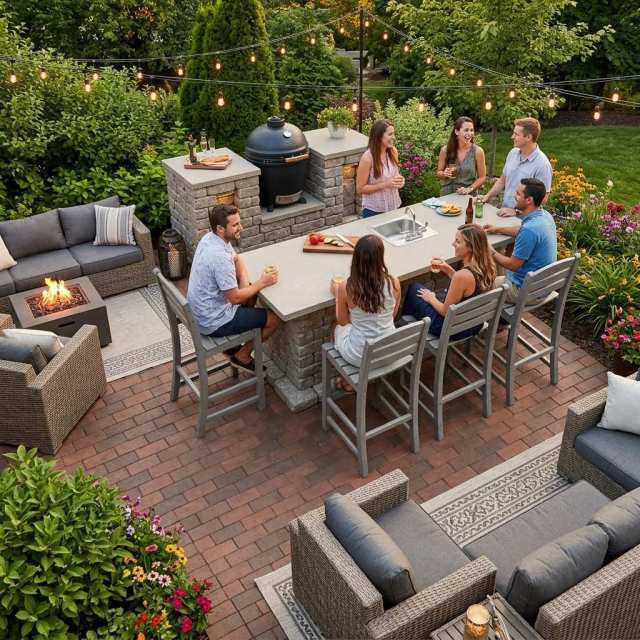 Compact outdoor kitchen and bar