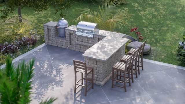 Compact L-shaped outdoor kitchen with 32