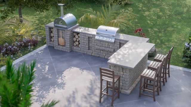 L-shaped outdoor kitchen with 32