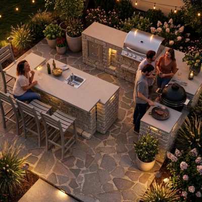 Corner outdoor kitchen DIY modules