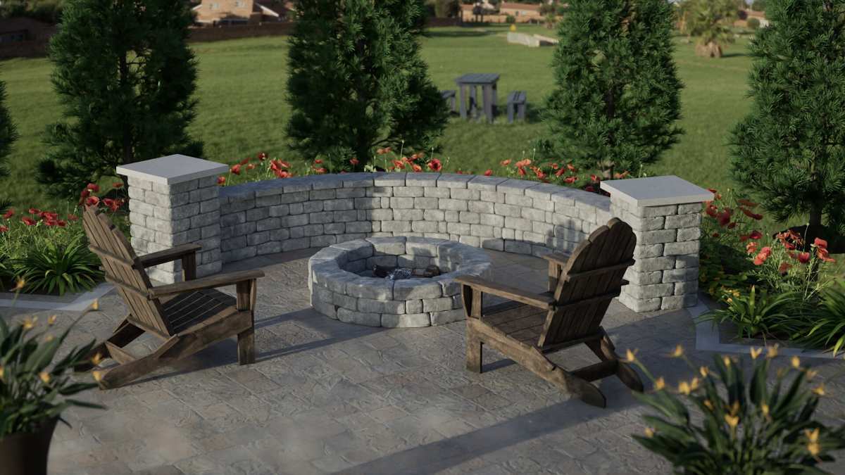 Carb seat wall and round fire pit kit patio upgrade.