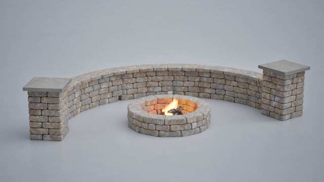 Deep Curved Stone Fire Pit & Seat Wall Kit