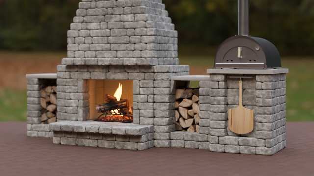 Outdoor fireplace with attached pizza oven.