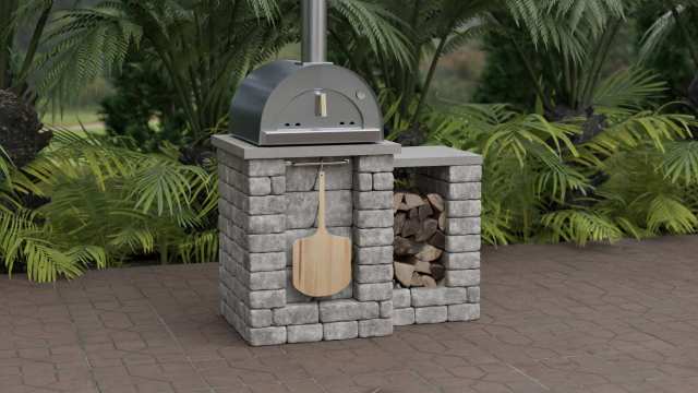 DIY friendly compact Stone outdoor Pizza Oven Island.