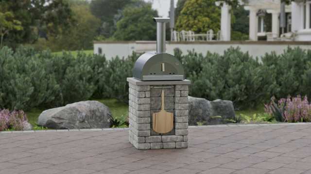 Stone Wood fired Pizza stand for outdoor kitchen.
