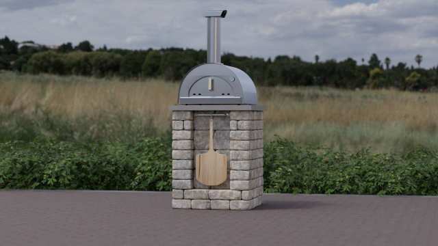 Small stone wood fired pizza stand. Outdoor kitchen addition.
