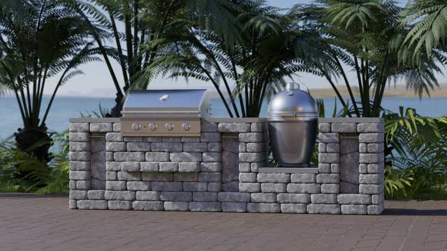 Unity C outdoor kitchen module with gas grill and Camaro smoker.
