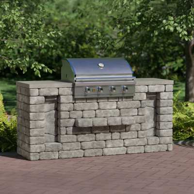 Small outdoor grill Island kit with large gas grill.