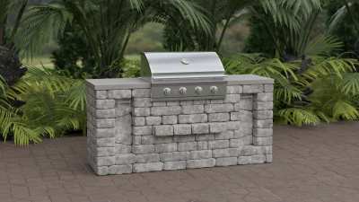 Compact stone Grill Island outdoor kitchen module for large 32 inch Somerset grill.