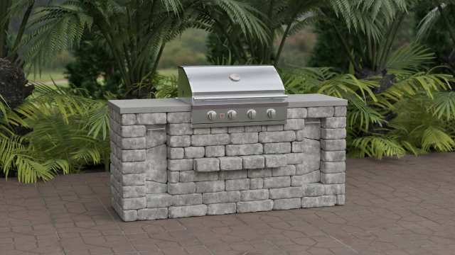 Compact stone Grill Island outdoor kitchen module for large 32 inch Somerset grill.