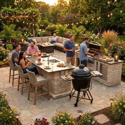 Outdoor Kitchen with custom countertops