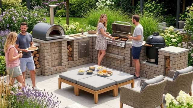 Large L-shaped outdoor kitchen kit