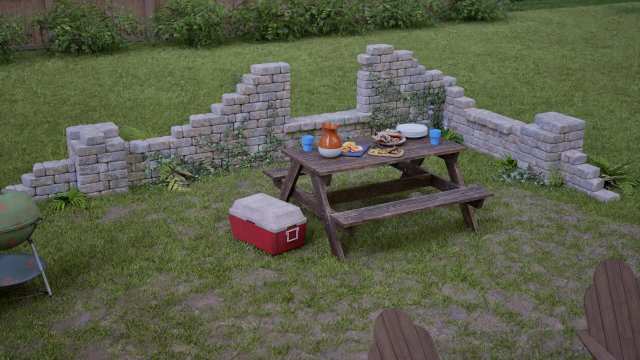Garden Folly architectural Ruins of. A long wall with window seating nook for privacy