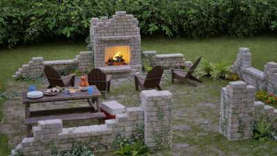 Small architectural ruins, outdoor patio design.