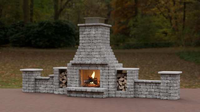 Deluxe Estate, Barrington outdoor fireplace in Gray.