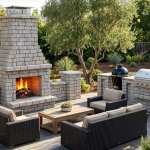 Outdoor fireplace with grill island kits