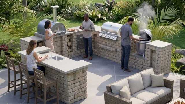 U-shaped outdoor kitchen