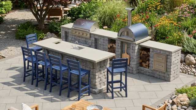 Outdoor kitchen layouts and blueprints showing modular grill island and kitchen configurations