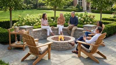 fancy curved seat wall and fire pit area